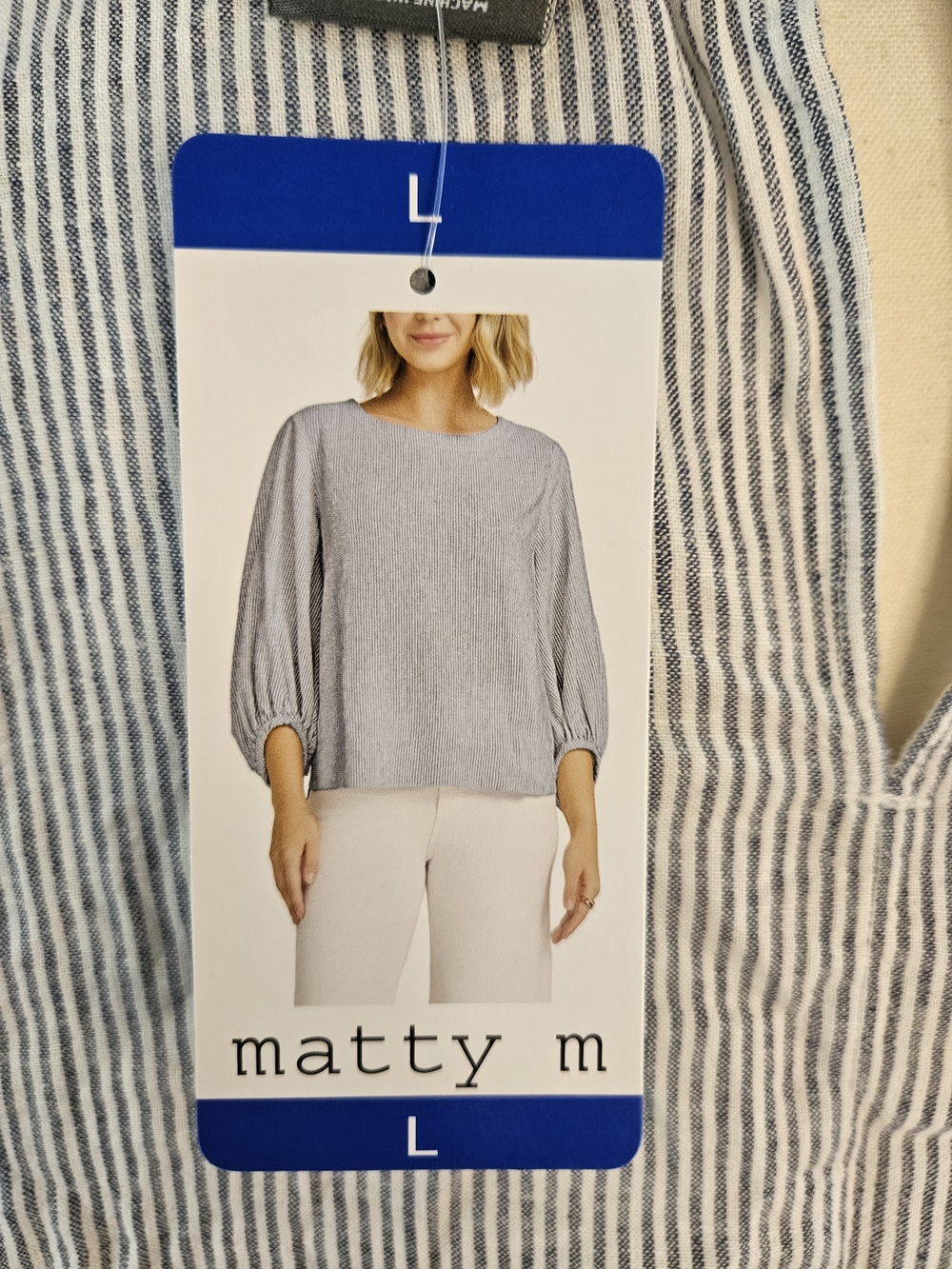 matty m Blue Stripe Women's Balloon Sleeve Top